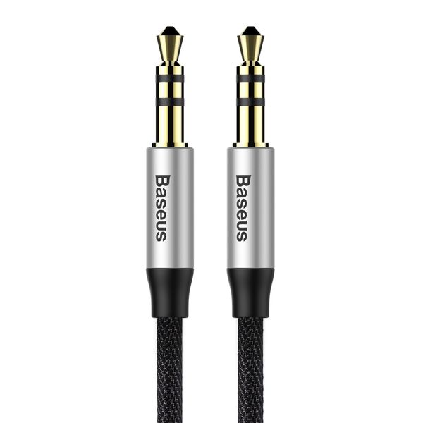 Cable AUX 3.5mm-3.5mm stereo audio, 1.0m silver / black BASEUS image 1