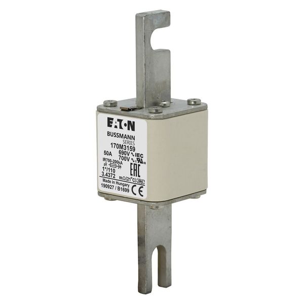 Fuse-link, high speed, 50 A, AC 690 V, compact size 1, 45 x 45 x 134 mm, aR, DIN, IEC, single indicator image 3