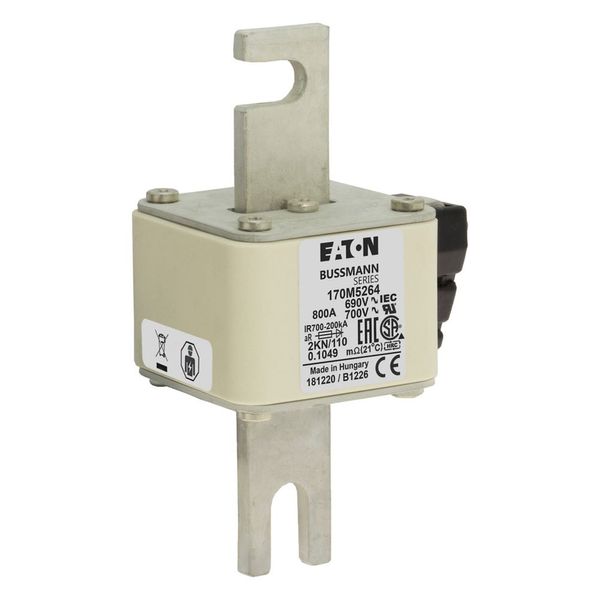 Fuse-link, high speed, 800 A, AC 690 V, DIN 2, 61 x 77 x 138 mm, aR, DIN, IEC, single indicator image 10