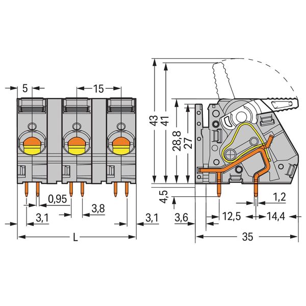 PCB terminal block lever 16 mm² gray image 3