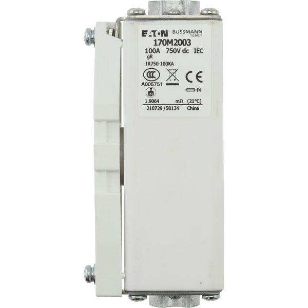 Fuse-link, high speed, 100 A, DC 750 V, compact size 1, 41 x 59 x 128 mm, aR, IEC, single indicator image 10