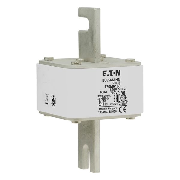 Fuse-link, high speed, 630 A, AC 690 V, DIN 3, 76 x 90 x 139 mm, aR, DIN, IEC, single indicator image 16