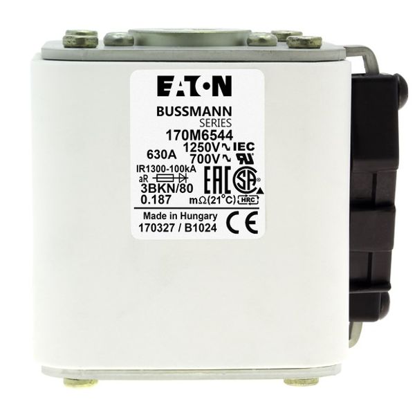 Fuse-link, high speed, 630 A, AC 1250 V, size 3, 76 x 92 x 83 mm, aR, IEC, UL, single indicator image 2