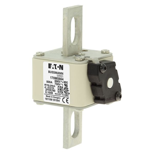 Fuse-link, high speed, 800 A, AC 690 V, size 2, 61 x 77 x 135 mm, aR, IEC, UL, type K indicator, 90 mm centres image 4