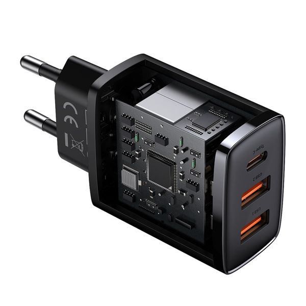 Wall Quick Charger 30W 2xUSB + USB-C QC3.0 PD3.0, Black image 3