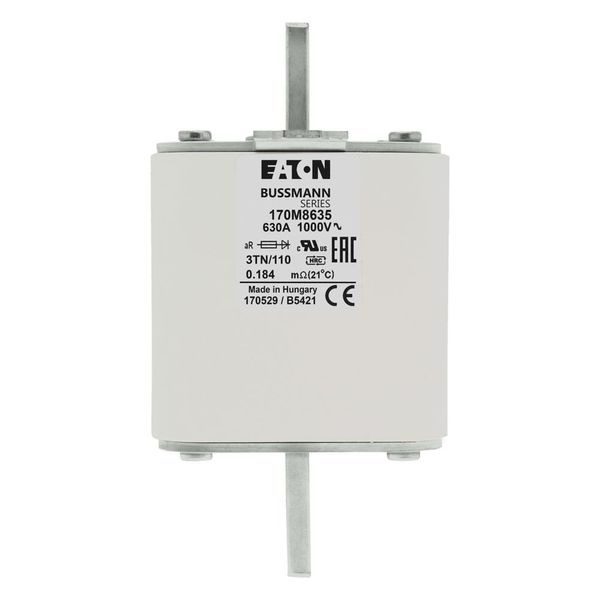 Fuse-link, high speed, 630 A, AC 1000 V, DIN 3, 74 x 90 x 139 mm, aR, DIN, IEC, single indicator image 19