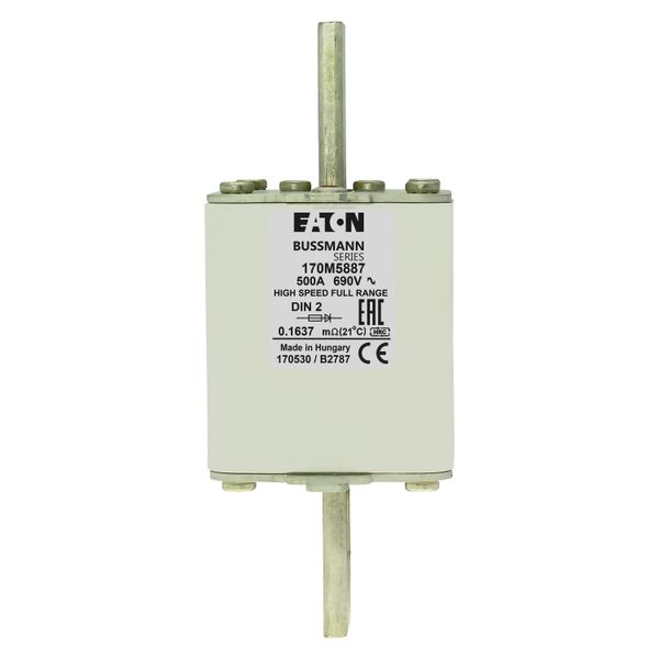 Fuse-link, high speed, 500 A, AC 690 V, DIN 2, 60 x 74 x 150 mm, gR, DIN, IEC, single indicator image 16