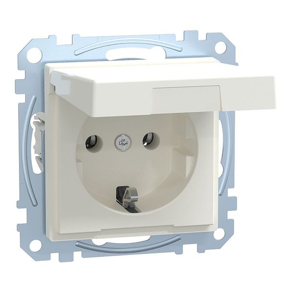 SCHUKO socket with hinged lid, plug-in terminals, polar white, system M image 1