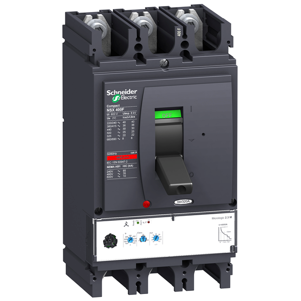 circuit breaker ComPact NSX400N, 50 kA at 415 VAC, MicroLogic 2.3 M trip unit 320 A, 3 poles 3d image 4