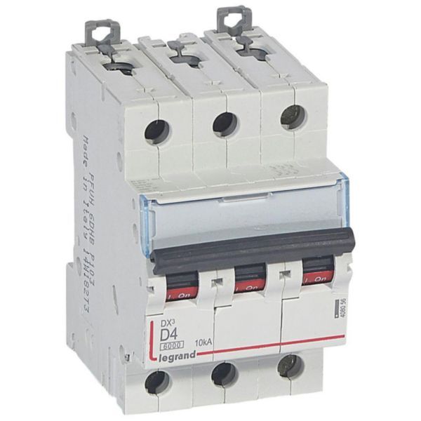 DX³6000 10kA high inlet and low outlet screw circuit breaker 3P 400~ - 4A - curve D - for traditional HX³ comb image 1