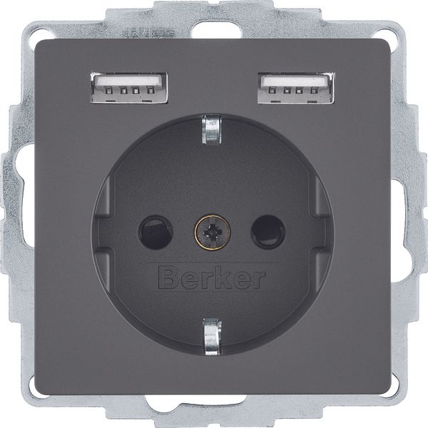 SCHUKO socket outlet/USB A-A, Q.1/Q.3/Q.7/Q.9, anthracite velvety, lac image 1