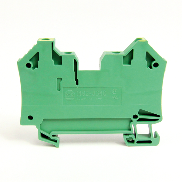 Allen-Bradley, 1492-J IEC Terminal Block, One-Circuit Feed-Through Ground Block, 1.5 mm (# 22 AWG - # 16 AWG), 2 Connection points on each side, Green / Yellow Stripe (Standard), image 1