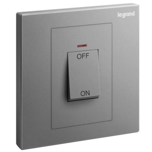 Galion - 1 gang double pole 45A switch with red power indicator- Dark Silver image 1