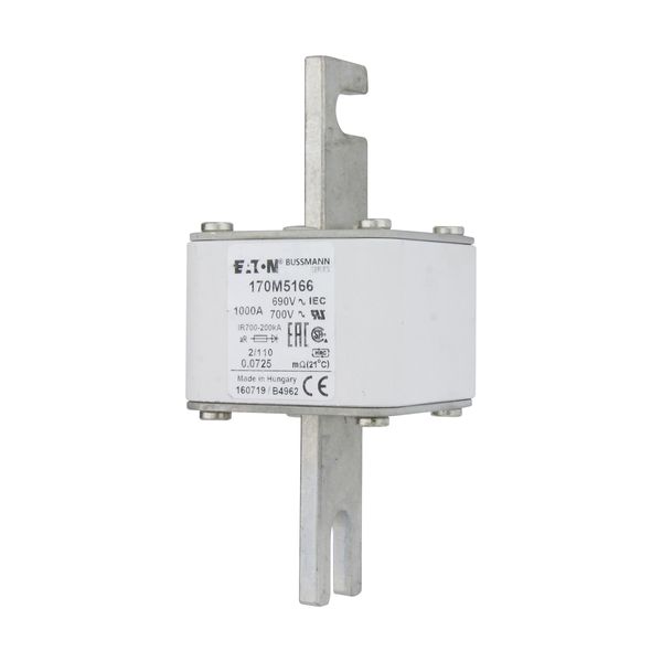 Fuse-link, high speed, 1000 A, AC 690 V, DIN 2, 61 x 61 x 108 mm, aR, DIN, IEC, single indicator, 110 mm centres image 4