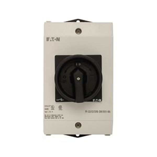 Main switch, P1, 32 A, surface mounting, 3 pole, 1 N/O, 1 N/C, STOP function, With black rotary handle and locking ring, UL/CSA image 2