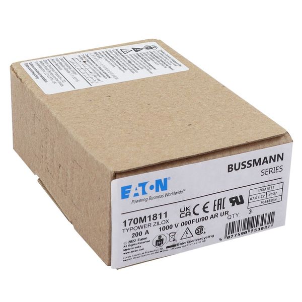 Fuse-link, high speed, 200 A, DC 1000 V, size 000, 24 x 36 x 115 mm, aR, IEC image 10