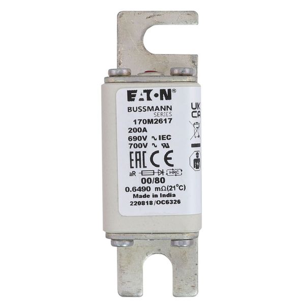 Fuse-link, high speed, 200 A, AC 690 V, DIN 00, 30 x 51 x 100 mm, aR, DIN, IEC, single indicator image 7