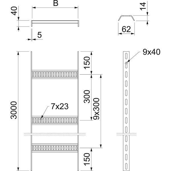 SL 62 600 ALU Cable ladder, shipbuilding with trapezoidal rung 40x610x3000 image 2