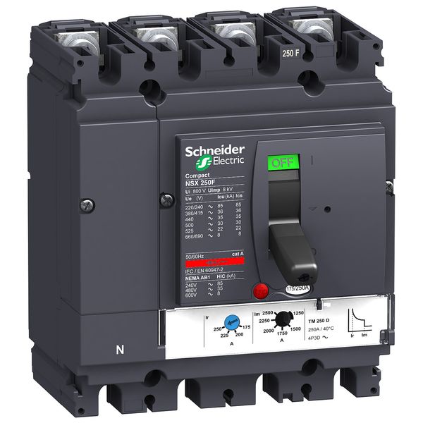 circuit breaker ComPact NSX250F, 36 kA at 415 VAC, TMD trip unit 250 A, 4 poles 4d image 1