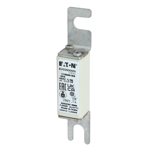 Fuse-link, high speed, 80 A, AC 660 V, size 0000, 18 x 19 x 100 mm, aR, UL, visual indicator image 5