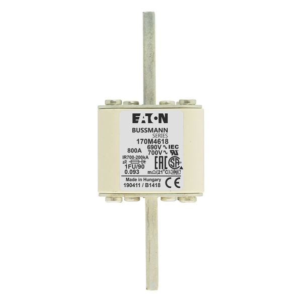 Fuse-link, high speed, 800 A, AC 690 V, size 1, 53 x 69 x 136 mm, aR, IEC, UL, no indicator, 90 mm centers image 3