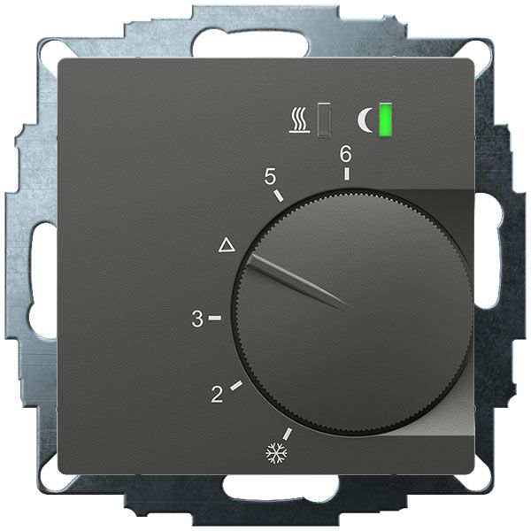 UP room controller, anthracite 55x55, 5-30C, AC 230V, triac output, switchable 5 actuators each 3W, change-over input, TA 3.5K, LED displays image 1