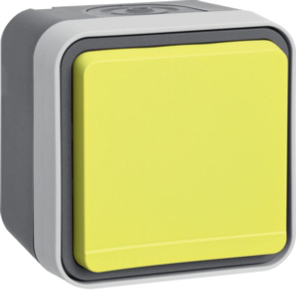 SCHUKO soc. out. yellow hinged cover surface-mtd, W.1, grey/light grey image 1