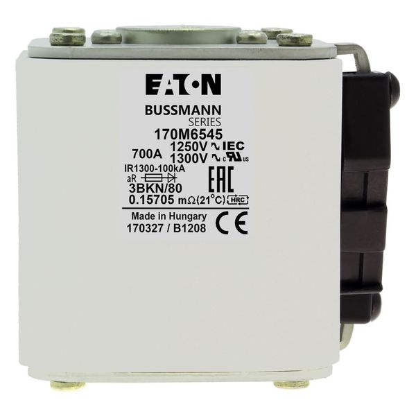 Fuse-link, high speed, 700 A, AC 1250 V, size 3, 76 x 92 x 83 mm, aR, IEC, UL, single indicator image 17