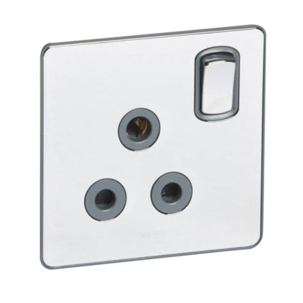 Synergy™ Sleek - 1 gang switched single pole socket outlet 15A - Polished Stainless steel image 1