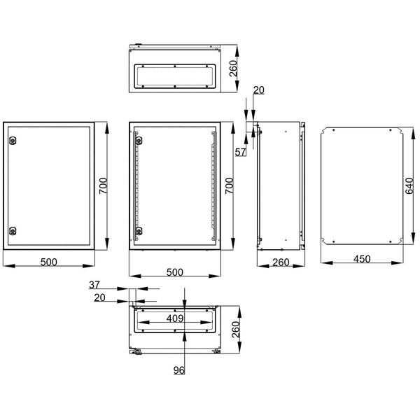 Wall-mounted enclosure 1 door IP65 H=700 W=500 D=260 mm image 2