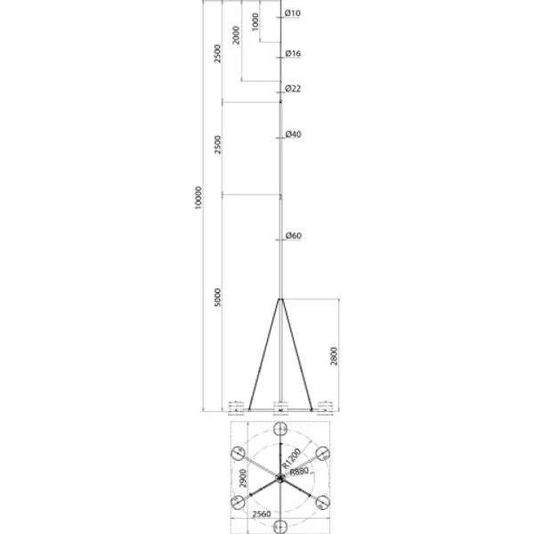 Self-supp. air-term.rod D 60/10mm L 10M Al w. six-legged supp. R 1200m image 2