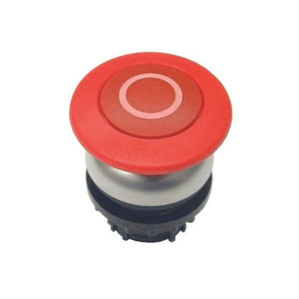 Mushroom actuator, RMQ-Titan, Mushroom, momentary, Mushroom red, red, inscribed, Bezel: titanium image 1