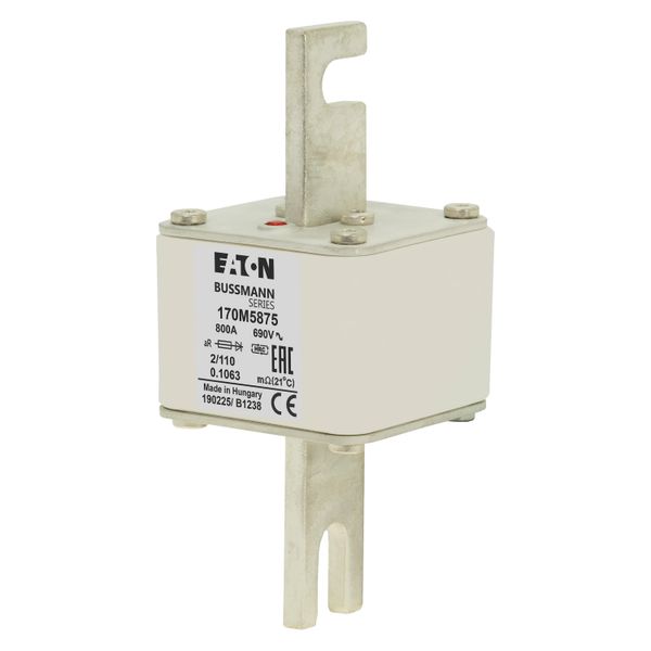 Fuse-link, high speed, 800 A, AC 690 V, size 2, 61 x 75 x 140 mm, aR, DIN, IEC, single indicator image 9