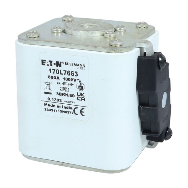 Fuse-link, high speed, 800 A, AC 1000 V, Size 3, 76 x 92 x 83 mm, aR, IEC, single indicator image 10