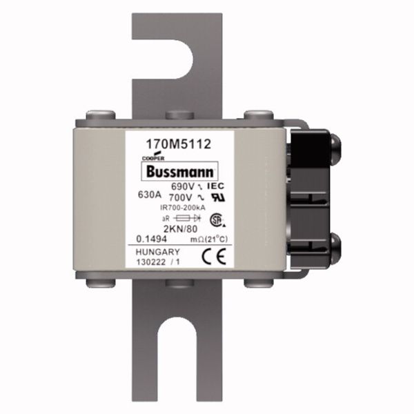 Fuse-link, high speed, 630 A, AC 690 V, DIN 2, 61 x 77 x 108 mm, aR, DIN, IEC, single indicator image 1