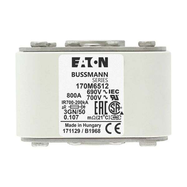 Fuse-link, high speed, 800 A, AC 690 V, size 3, 76 x 92 x 53 mm, aR, IEC, UL, single indicator image 3