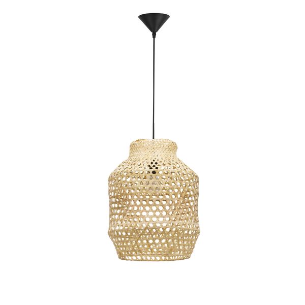 Natural Rattan  Black Fabric Wire & Base  LED E27 1x12 Watt 230 Volt  IP20 Bulb Excluded  D: 35 H1: 44 H2: 215 cm Adjustable height image 1