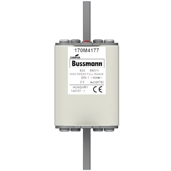 Fuse-link, high speed, 63 A, AC 690 V, DIN 1, 52 x 66 x 135 mm, gR, DIN, IEC, single indicator image 2