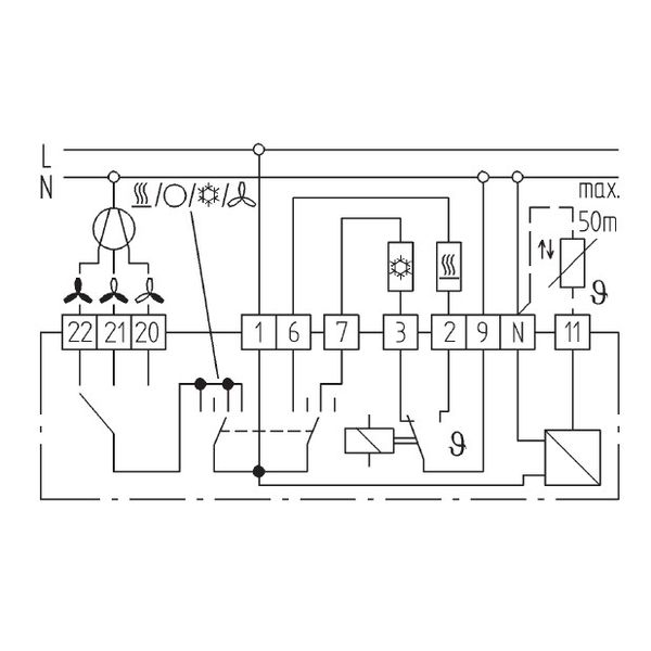 Climate controller 15-30C, AC 230V, 1 changeover 3A, H/K, fan S/M/L 6A, on/off/H/K/L image 4