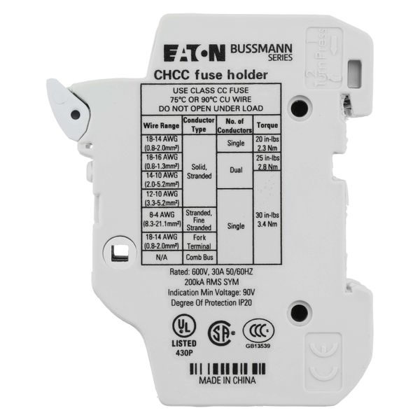 Fuse-holder, LV, 30 A, AC 600 V, 10 x 38 mm, CC, 3P, UL, indicating, DIN rail mount image 35