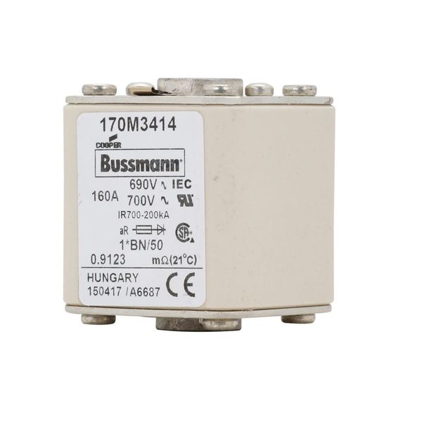 Fuse-link, high speed, 160 A, AC 690 V, compact size 1, 45 x 59 x 51 mm, aR, IEC, UL, single indicator image 11