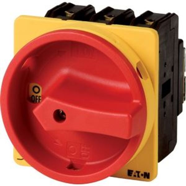 Main switch, P3, 100 A, flush mounting, 3 pole + N, Emergency switching off function, With red rotary handle and yellow locking ring, Lockable in the image 9