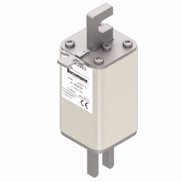 Fuse-link, high speed, 80 A, AC 1000 V, compact DIN 1, 43 x 61 x 138 mm, aR, DIN, IEC, type T indicator image 2