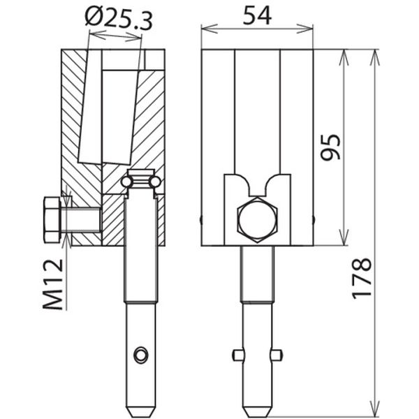 Round bolt clamp  D 25mm with T pin shaft for cables 16-150mm² image 2