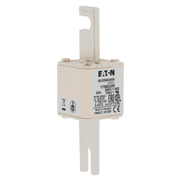 Fuse-link, high speed, 50 A, AC 690 V, compact DIN 1, 45 x 58 x 134 mm, aR, DIN, IEC, single indicator, 80 mm centres image 15