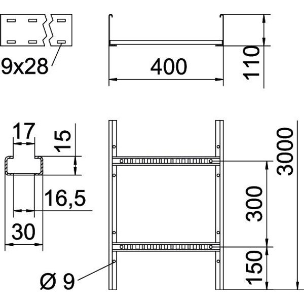 LCIS 1140 6 FT Cable ladder perforated rung, welded 110x400x6000 image 2