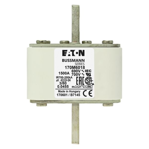 Fuse-link, high speed, 1500 A, AC 690 V, DIN 3, 76 x 76 x 109 mm, aR, DIN, IEC, single indicator image 8