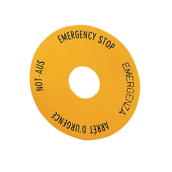 Emergency-Stop label, Yellow, black lettering, Round, 60 mm, de, en, fr, it, Front dimensions 25 × 25 mm image 3