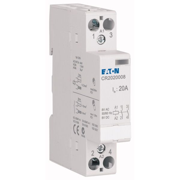 Installation contactor, 20A, 8V AC/DC, 2NO image 3