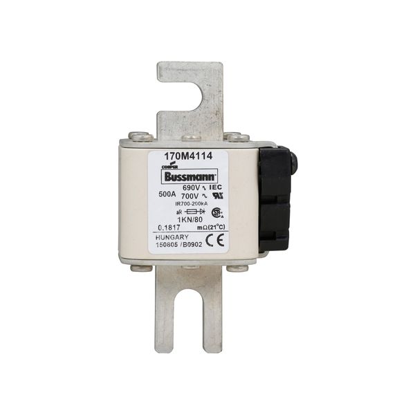 Fuse-link, high speed, 500 A, AC 690 V, DIN 1, 53 x 69 x 108 mm, aR, DIN, IEC, single indicator image 12